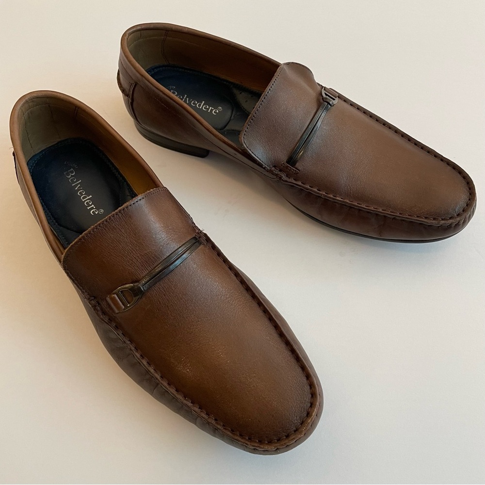 Belvedere Elkan Brown Leather Loafers with Buckle Size 10D